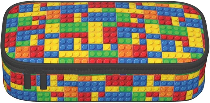 Colorful Bricks Large Pencil Case With Zipper Compartments Stationery Pencil Bag For Kids Teens Students School Supplies