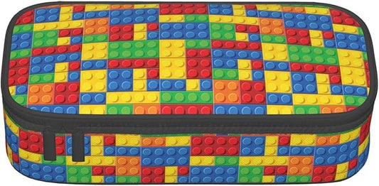 Colorful Bricks Large Pencil Case With Zipper Compartments Stationery Pencil Bag For Kids Teens Students School Supplies