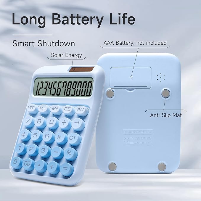 Desk Calculator,12 Digits, Large LCD Display,Big Buttons,Solar and Battery Dual Power Desktop Calculators,Cute and Aesthetic (Ombre Blue, M)