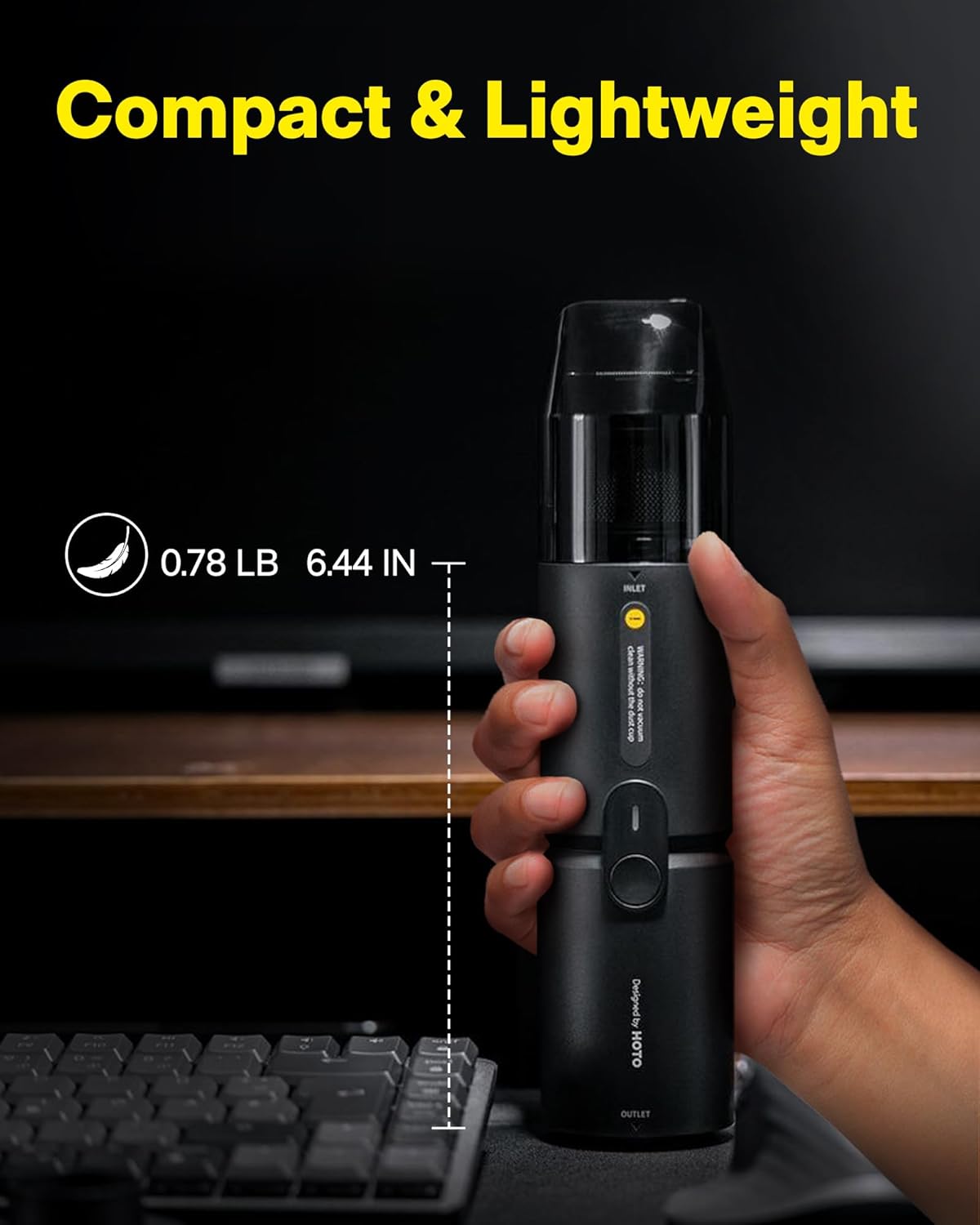 HOTO Handheld Vacuum Cleaner Cordless, Desk Vacuum Cleaner Compressed Electric Air Duster 15000Pa Suction, 4-in-1 Portable Vortex Vacuum Dust Buster Air Blower for Computer, Keyboard