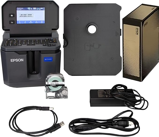 LABELWORKS Epson LW-Z5010PX-B Industrial Label Maker and Bonus Bulk 1" Black on White Vinyl Tape - Complete Printer Kit with Accessories, Bulk Label Roll B224VTBWPX, Desktop Printer