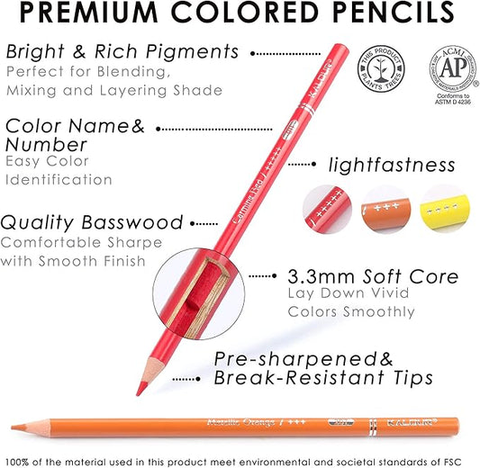 KALOUR Professional Colored Pencils,Set of 240 Colors,Artists Soft Core with Vibrant Color,Ideal for Drawing Sketching Shading,Coloring Pencils for Adults Artists Beginners