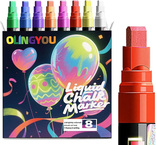 Window Chalk Markers for Cars Glass Washable, 8 Colors Jumbo Liquid Chalk Marker Pens with 7mm 2 in 1 Nib Wide Tips, Big Chalkboard Markers Car Window Paint Pens for Auto, Bistro, Poster,Mirror