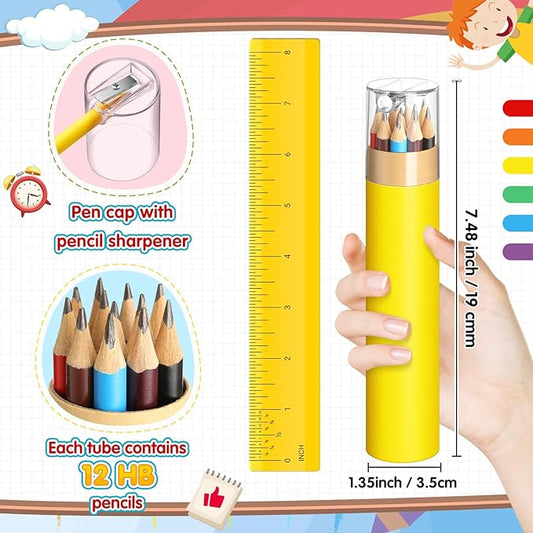 12 Pack 144pcs #2 HB Pencils Bulk in Tube with Sharpener Assorted Colors Wood-cased Pre-sharpened Pencils for Kids Student Back to School Supplies Classroom Prize Party Favor Gifts (6 Color)