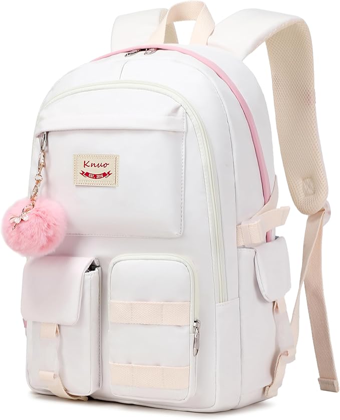 Girls Backpack,15.6 Inch Laptop School Bag Large Primary Elementary Middle College Bookbags Kids Backpacks for Teens Girls Women Students Anti Theft Travel Daypack (Off white)
