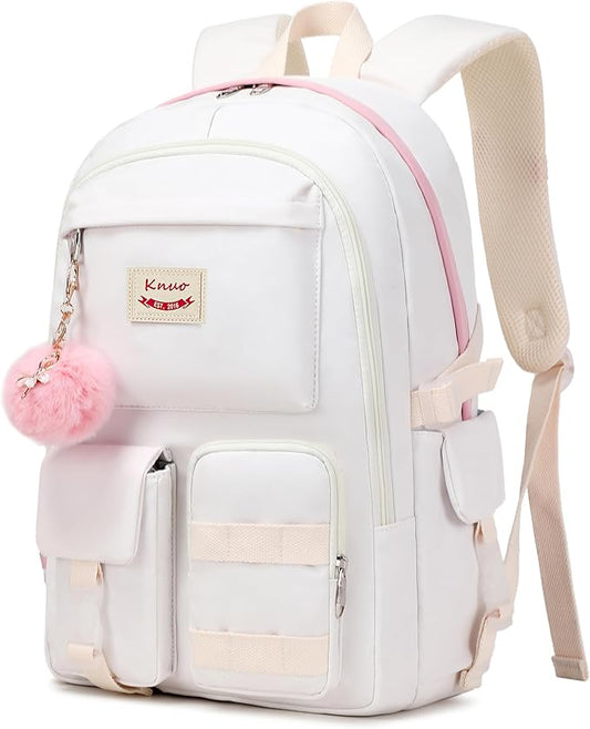 Girls Backpack,15.6 Inch Laptop School Bag Large Primary Elementary Middle College Bookbags Kids Backpacks for Teens Girls Women Students Anti Theft Travel Daypack (Off white)