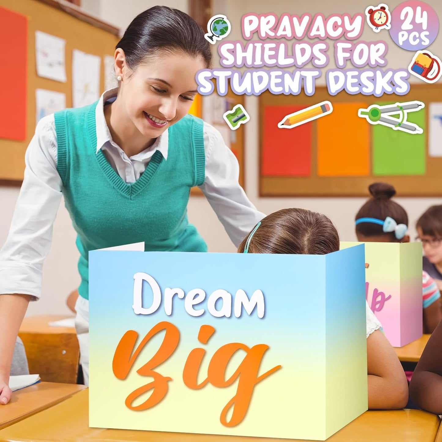 Honoson 24 Pcs Bulk Inspirational Privacy Folders for Students Cardboard Test Privacy Boards Motivational Words Desk Dividers Shield for Classroom School Study Supplies, 6 Styles (Macaron)