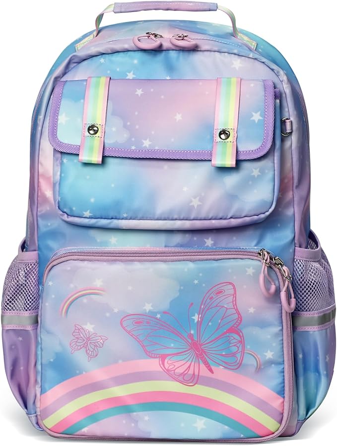 Kids Backpack - Lightweight 15” Backpack in Fun Prints for School, Travel, & Daycare, Ideal for Ages 4+, Roomy Interior, Durable & Water-Resistant Fabric, Back to School Book Bags(Rainbows)
