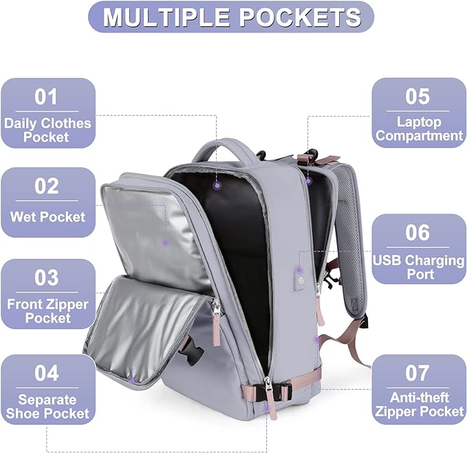 Large Travel Backpack For Women Airline Approved Carry On Backpack Flight Approved Waterproof Sports Luggage Backpack Casual Daypack Small Hiking Backpack