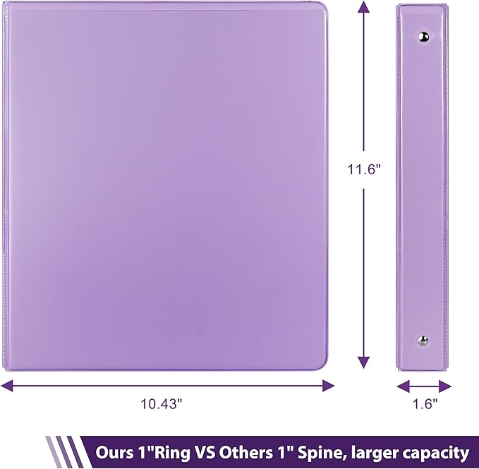 COMIX Standard 3 Ring Binder 1 inch with Clear View Cover, 1" Round Ring View Binder Holds 200 Sheets of US Letter Size Paper for School Office Supplies, 6 Pack (Pale Purple)