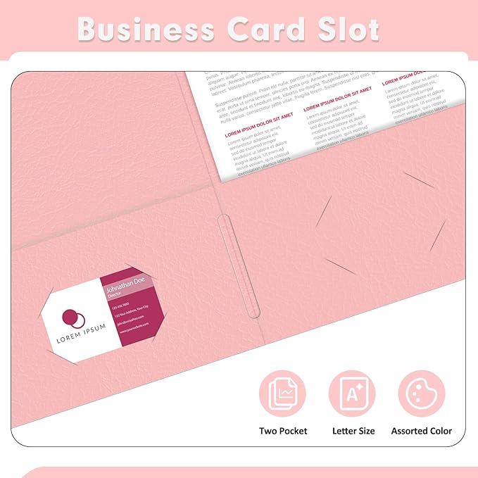 Two Pocket Folders, PANDRI 50 Pack 2 Pocket Folders, Letter Size Paper File Folder for School Office Home Business, Pink