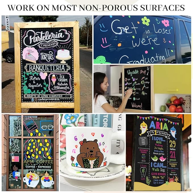 KERIFI Liquid Chalk Markers Fine Tip 1.0 mm, 12 Colors Wet Erase Makers for Chalkboard Calendar, Erasable Chalk Pens for Chalkboard, Blackboard, Bistro, Menu, Glass, Wedding Signs, 45 Labels Included