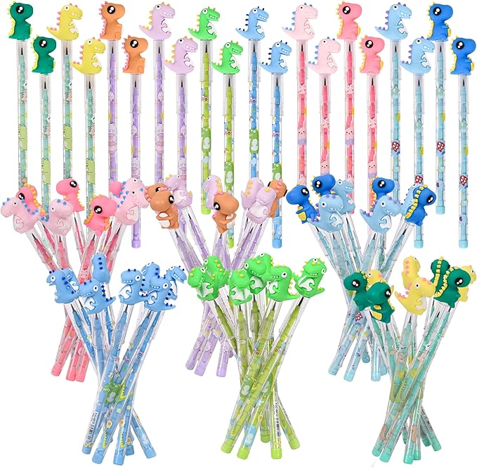 48 Pieces Cute Dinosaur Stackable Pencils Cartoon Dinosaur Party Favors Translucent Multi Point Push Fun Pencils.