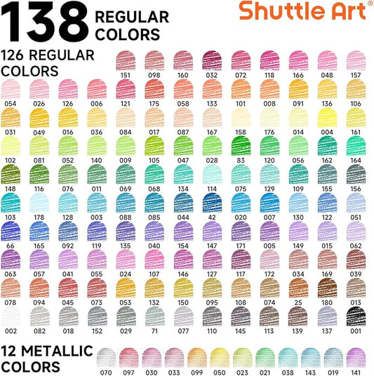 Shuttle Art 138 Colors Professional Colored Pencils, Soft Core Coloring Pencils Set with 1 Coloring Book,1 Sketch Pad, 4 Sharpener, 2 Pencil Extender, Perfect for Artists Kids Adults, Drawing