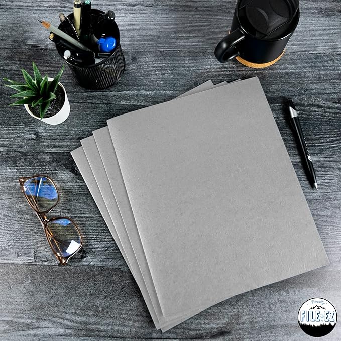 FILE-EZ Two-Pocket Folders, Gray, 25-Pack, Textured Paper, Letter Size (EZ-32530)