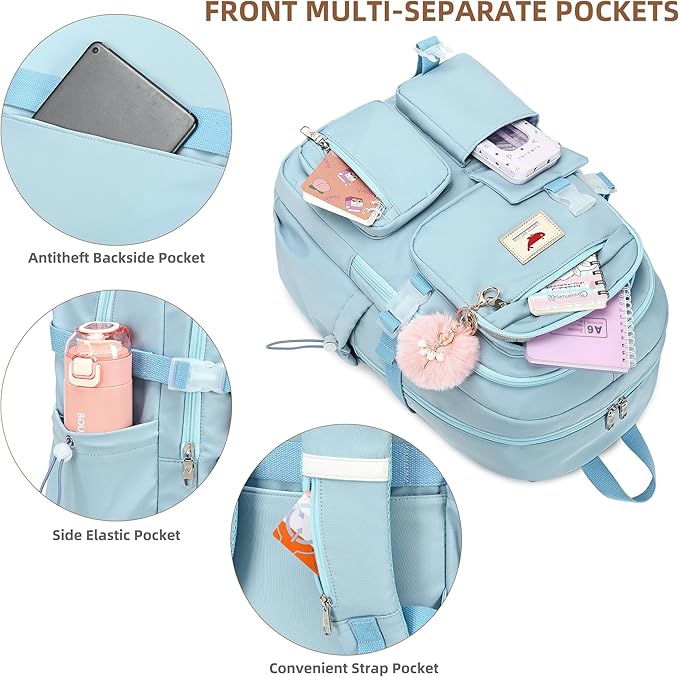 Laptop Backpack 15.6 Inch Kids Elementary Middle High School Bag College Backpacks Anti Theft Travel Back Pack Large Bookbags for Teens Girls Women Students (Blue)