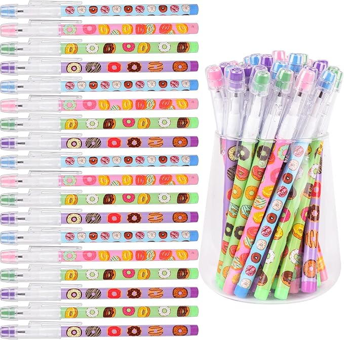 Kolewo4ever 48pcs HB Donuts Themed Translucent Pencil Fun Multipoint Pencil Multicolor Non Sharpening Stackable Pencils Pop Up Plastic Pencils for Classroom Rewards Carnival Prizes