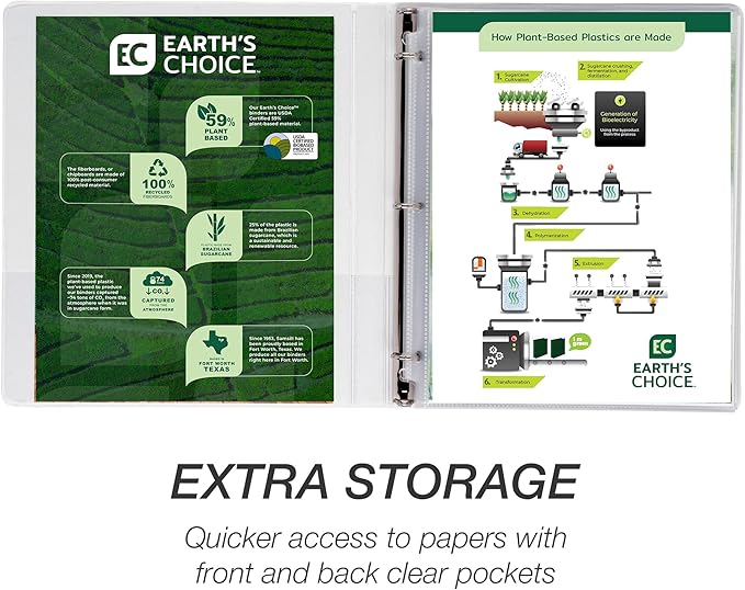 Samsill I08917 Earth's Choice Biobased Presentation Binder, 3 Ring Binder, Half Inch, Round Ring, Customizable, White, 6 Pack
