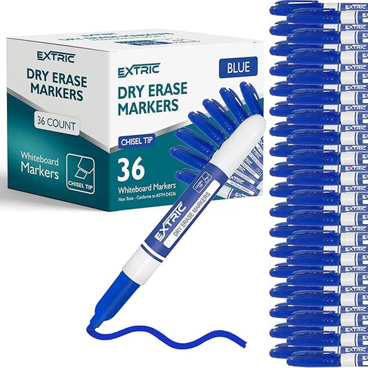 Blue Dry Erase Markers, 36 Count Whiteboard Markers Chisel Tip, Bulk Classroom White Board Marker Dry Erase, Low Odor Chisel Tip Erasable Markers