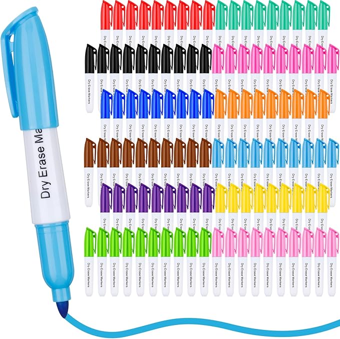 PerKoop 120 Pcs Mini Dry Erase Markers Fine Tip 3.5 Inch Erasable Whiteboard Markers with Cap Clips Low Odor Dry Erase Pen for School Office, Assorted Colors