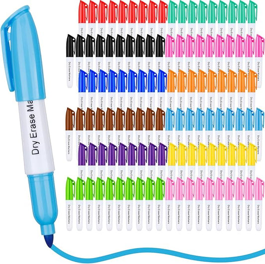 PerKoop 120 Pcs Mini Dry Erase Markers Fine Tip 3.5 Inch Erasable Whiteboard Markers with Cap Clips Low Odor Dry Erase Pen for School Office, Assorted Colors