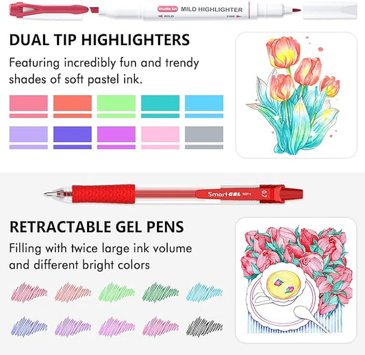 Shuttle Art 20 Pack Journaling Kit,10 Colors Dual Tip Highlighters and 10 Colors Retractable Gel Ink Pens,Perfect for Kids and Adults Coloring,Underlining, Highlighting, Writing in Office Home&School