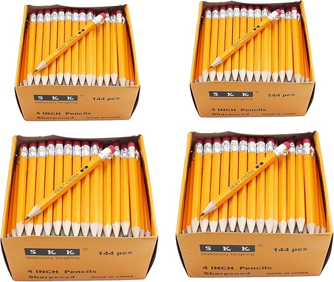SKKSTATIONERY Half Pencils with Eraser Tops, Golf, Classroom, Pew - #2 HB, Hexagon, Pre-sharpened, 144/Box.(pack of 4)