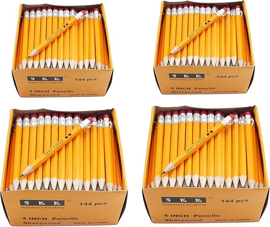 SKKSTATIONERY Half Pencils with Eraser Tops, Golf, Classroom, Pew - #2 HB, Hexagon, Pre-sharpened, 144/Box.(pack of 4)