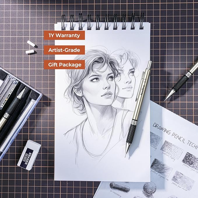 Nicpro 0.5 mm Mechanical Pencil Set, 3PCS HD1000 Art Mechanical Pencils 0.5 With 6 Tube HB Lead Refills, Eraser, Weatherproof Barrel Lead Pencil for Outdoor Writing Drafting Drawing Sketching