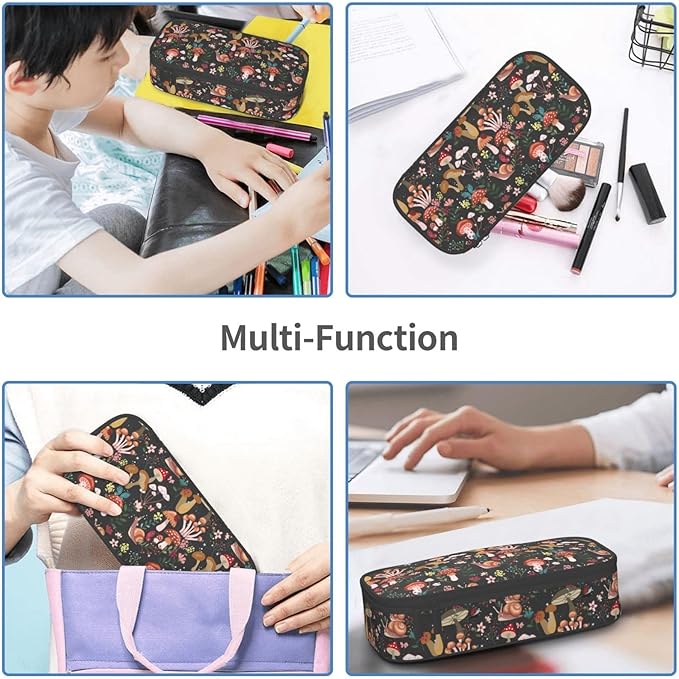 Mushrooms Snails Butterflies Large Pencil Case With Zipper Compartments Stationery Pencil Bag For Kids Teens Students School Supplies