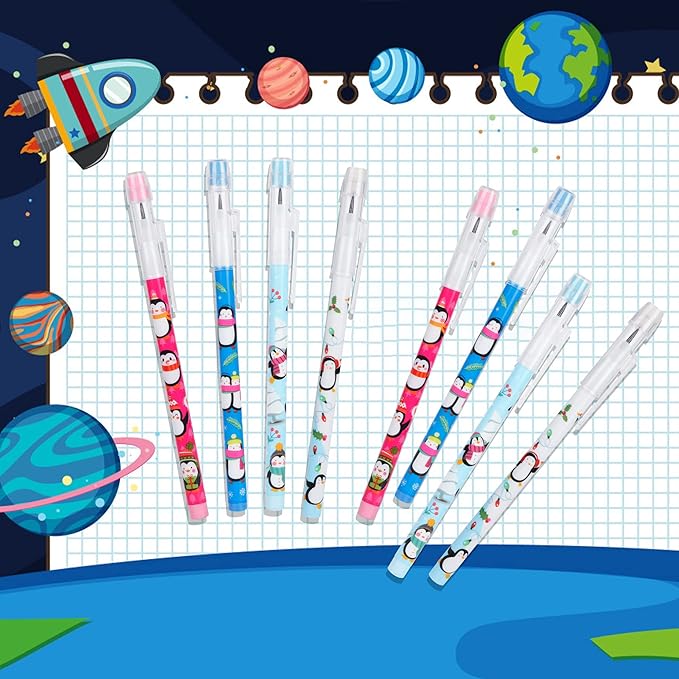 Kolewo4ever 48pcs Penguins Translucent Pencils Fun Pencils Pencils for Kids Multipoint Non-Sharpening Stackable Pencil with Matching Eraser Pencils Party Favors for Kids