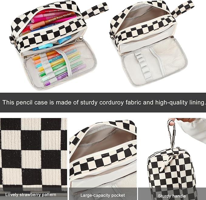 Bluboon Big Capacity Pencil Case Pouch Pen Case School Supplies - Cute Pencil Box Bag for Teen Girls Boys Women Man (Black White Checked)
