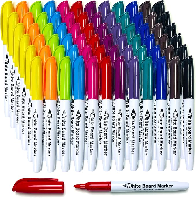 SFAIH Dry Erase Markers Fine Point 12 Colors, 72 Pack (6 Dozen) - Bulk Low Odor Whiteboard Markers for Semester Supply, Office Inventory, Art Studio | 5 Sizes: 12/24/48/72/144 Packs