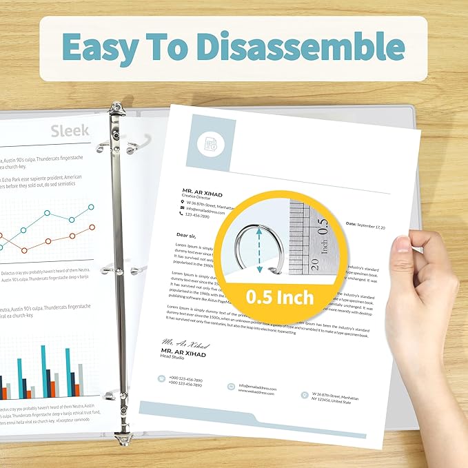 SUNEE 1/2 Inch Binders 3 Ring 12 Pack Bulk, 3 Ring Binders Clear View PVC-Free (Fit 8.5x11 Inches) for School or Office Supplies, White