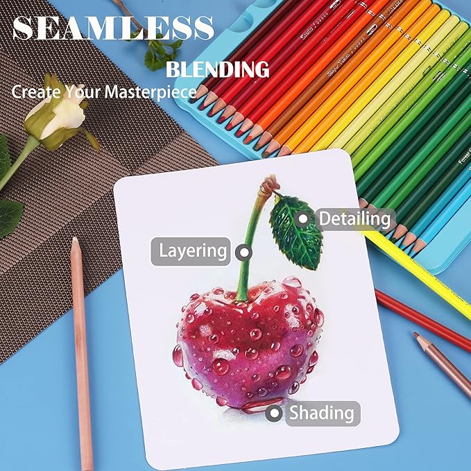KALOUR Premium Colored Pencils,Set of 72 Colors,Artists Soft Core with Vibrant Color,Include 7 Metallic Color Pencils,Ideal for Drawing Sketching Shading,Coloring Pencils for Adults Beginners