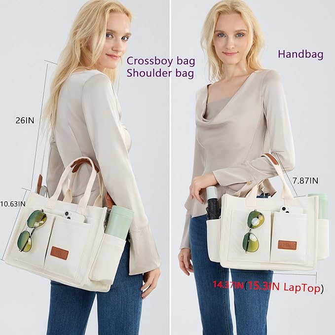 Tote Bag for Women With Compartments,Large Canvas Tote Women's Purse Crossbody Bags Work Laptop Book Bag Satchels Handbags