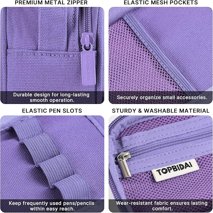 Large Pencil Case Pouch for Girls Boy Kids Children, Big Capacity Canvas Pencil Bag, Office College School Multi Compartment Zipper Stationery Pen Bag (Purple)