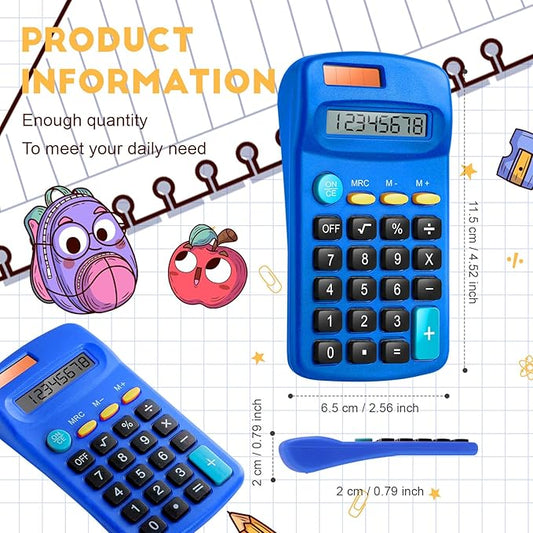 24 Packs Pocket Size Mini Blue Calculator Basic Calculators for Handheld Angled Students 8 Digit Display Solar Battery Dual Power Small Calculator for Students Kids Home Office