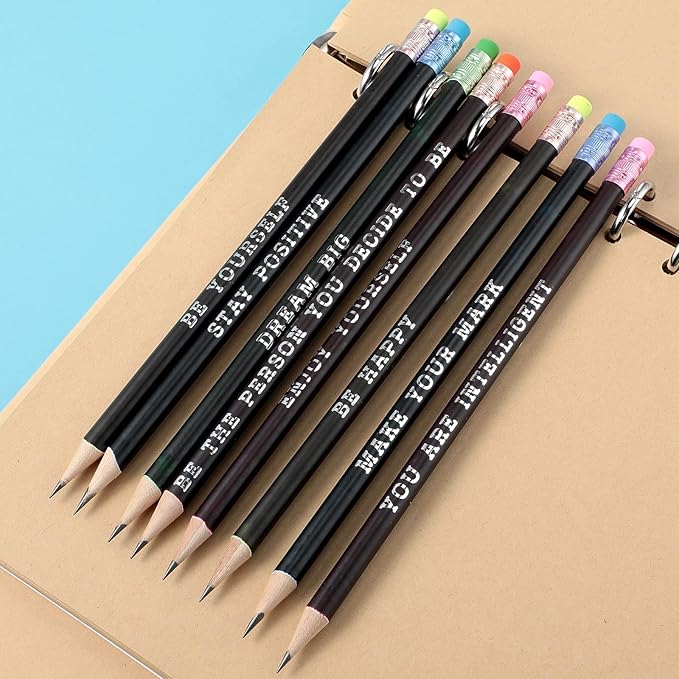 Epakh 100 Pcs Inspirational Pencils Color Changing Pencils Bulk with Eraser HB Wooden Pens Gift for Kids Back to School Gift for Classroom, Student Reward(Black,Classic Style)