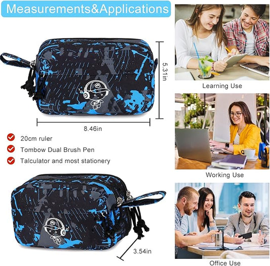 Bluboon Big Capacity Pencil Case Pouch Pen Case School Supplies Cute Pencil Box Bag for Teen Girls Boys Women Man (Graffiti Blue)