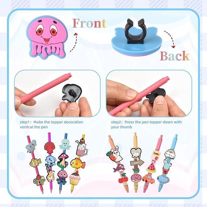 Kaiyuan Dynasty 50pcs Pencil Topper Decorations Random Cute Pencil Topper For Kids Lovely Pencil Clips For Classroom Reward Students School Prize Easter Egg Fillers