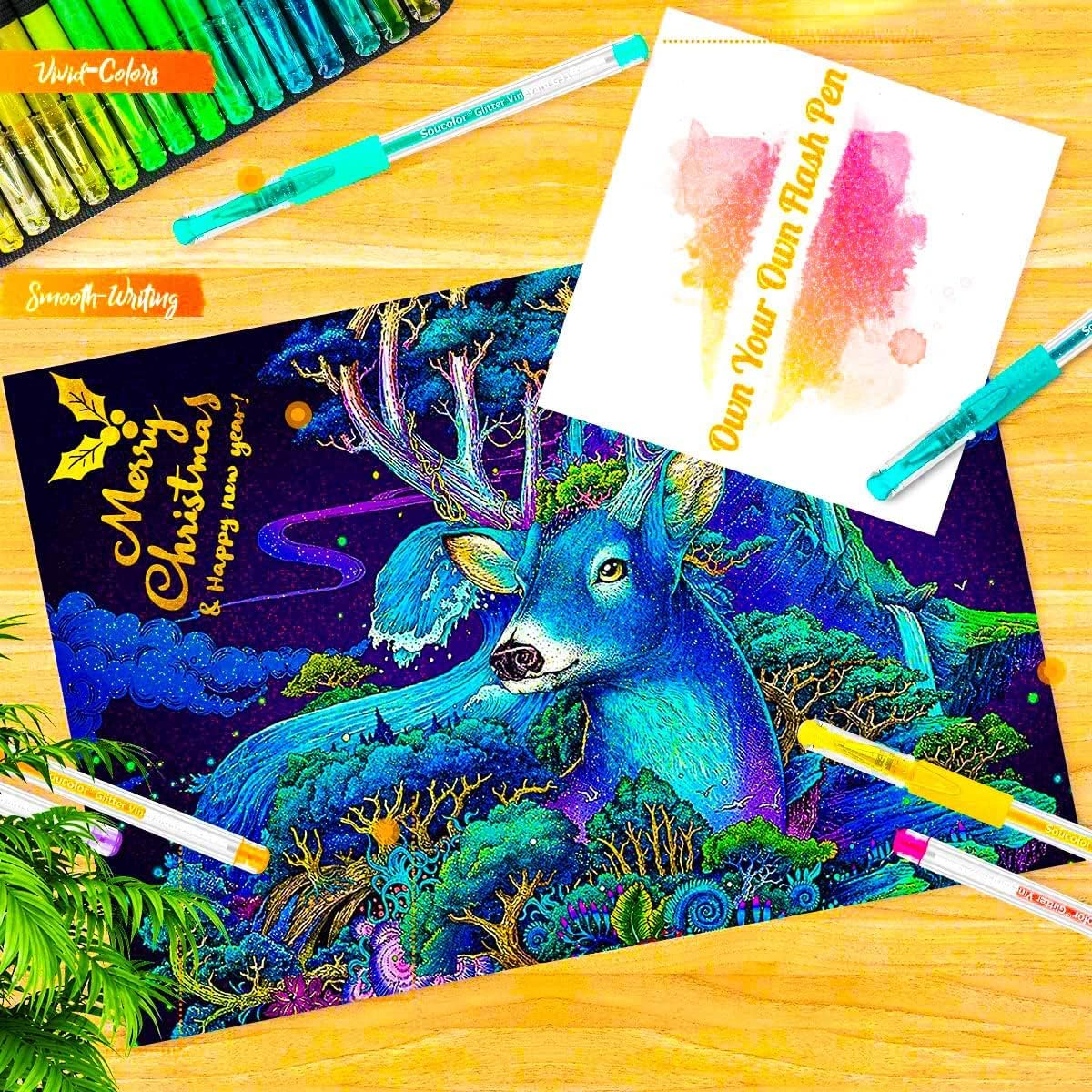 Soucolor Teen Girl Gifts Trendy Stuff, Glitter Gel Pens for Adult Coloring Books, 120 Pack-60 Glitter Pens, 60 Refills and Travel Case, 40% More Ink Markers Set for Preppy School Stuff Journaling