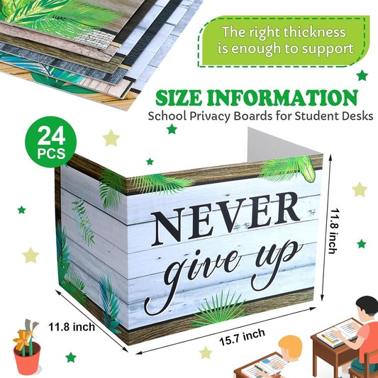 Honoson 24 Pcs Bulk Inspirational Privacy Folders for Students Cardboard Test Privacy Boards Motivational Words Desk Dividers Shield for Classroom School Study Supplies, 6 Styles(Leaves)