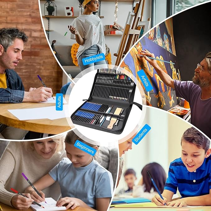 Art Supplies Drawing Kit, 74Pcs Drawing Pencils for Sketching - Include Colored, Graphite, Colored, Metallic, Charcoal Pencil, Ideal Gift for Beginners & Professional Artists Teens & Adults