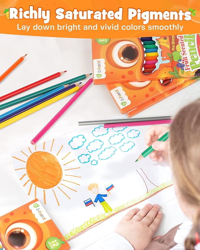 D-FantiX 24 Pack Fruit Scented Colored Pencils Bulk, 288 Count Pre-Sharpened Coloring Pencils Sets for Kids Students, Ideal Gifts for Classroom Prizes, Donations, Party Favors, Back to School Supplies