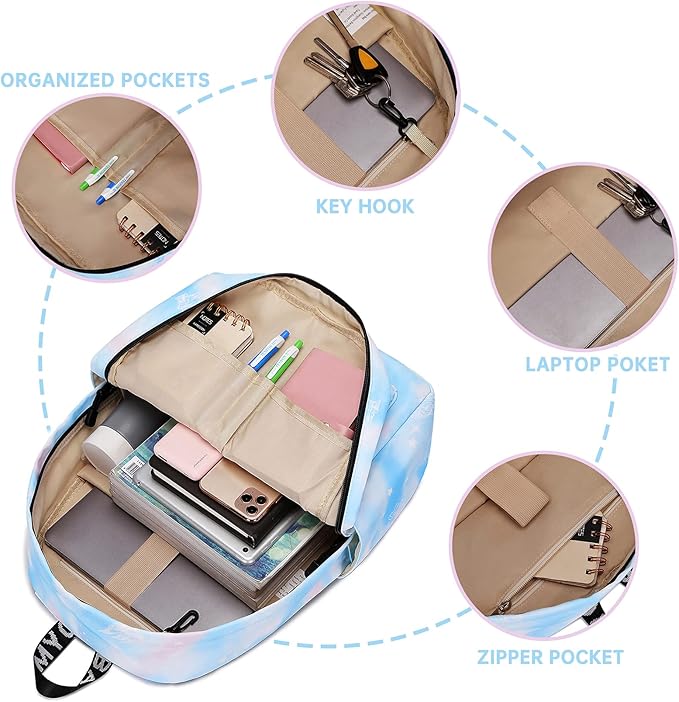 Lohol Galaxy Backpack for School Travel, Lightweight BookBag for Girls Kids