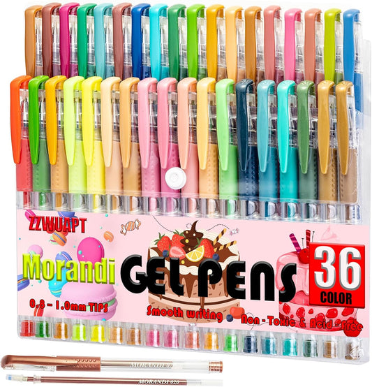 Morandi Gel Pens for Coloring Book,72 Color Gel Pens Set including 24 Color Gel Pen with 48 Refills,40% More Ink Colored Gel Pens for Drawing, Doodling, Scrapbook, Journaling
