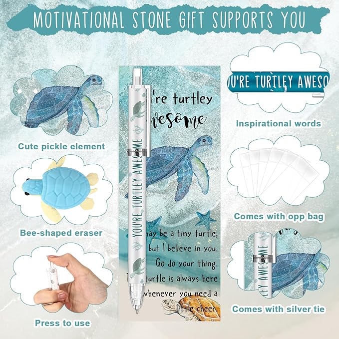 60 Sets Inspirational Turtle Gifts Bulk 6 Styles 0.7 mm Motivational Mechanical Pencils with Erasers Positive Cards Back to School Gifts for Student Teacher Coworker Office Supplies