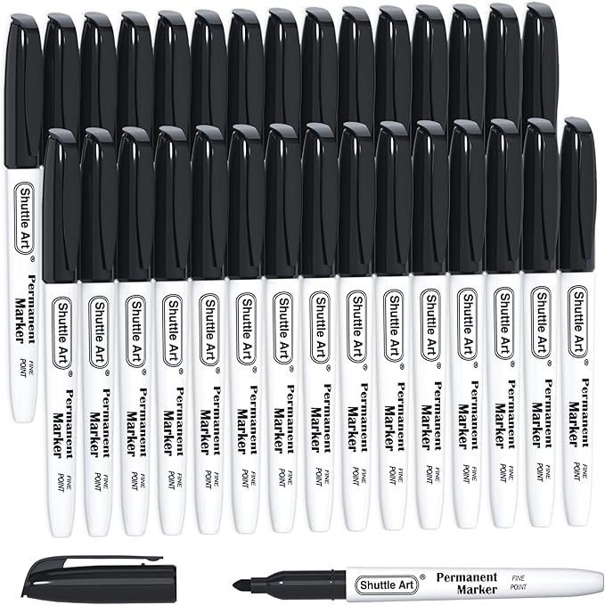 Shuttle Art Permanent Markers, 30 Pack Black Permanent Marker set,Fine Point, Works on Plastic,Wood,Stone,Metal and Glass for Doodling, Marking