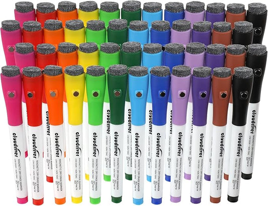 cloudriver Magnetic Dry Erase Markers, 48 Pack Whiteboard Markers - 24 Fine Tip And 24 Chisel Tip, 12 Colors Low Odor Dry Erase Marker With Eraser Cap